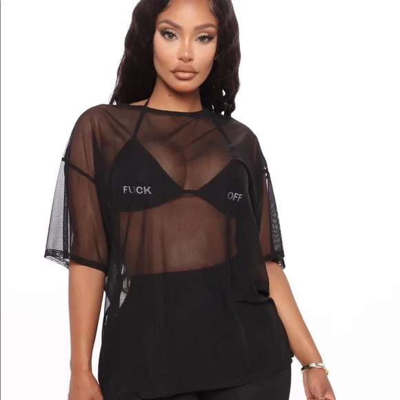 FashionNova Oversized Black Mesh T-shirt. Size small. Black. - Picture 1 of 3